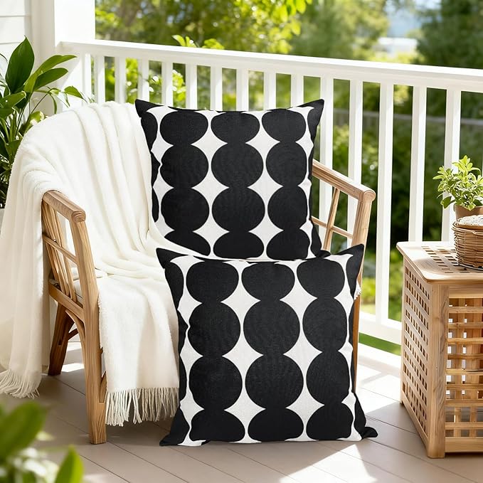 Decorative Throw Pillow Covers Set of 2 Black Fashion Polka dot Pillow Covers 22x22 Inch Throw Pillow Cover Linen Pillowcase Farmhouse Outdoor Pillow Covers for Couch Sofa Living Room