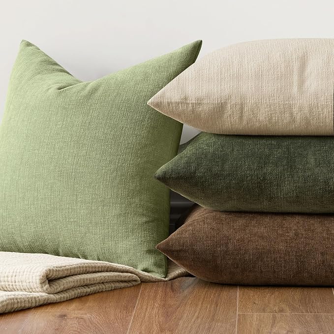 MIULEE Sage Green Couch Pillow Covers 18x18 Inch, Set of 2 Soft Spring Chenille Decorative Square Throw Pillow Covers Farmhouse for Sofa Living Room Bed