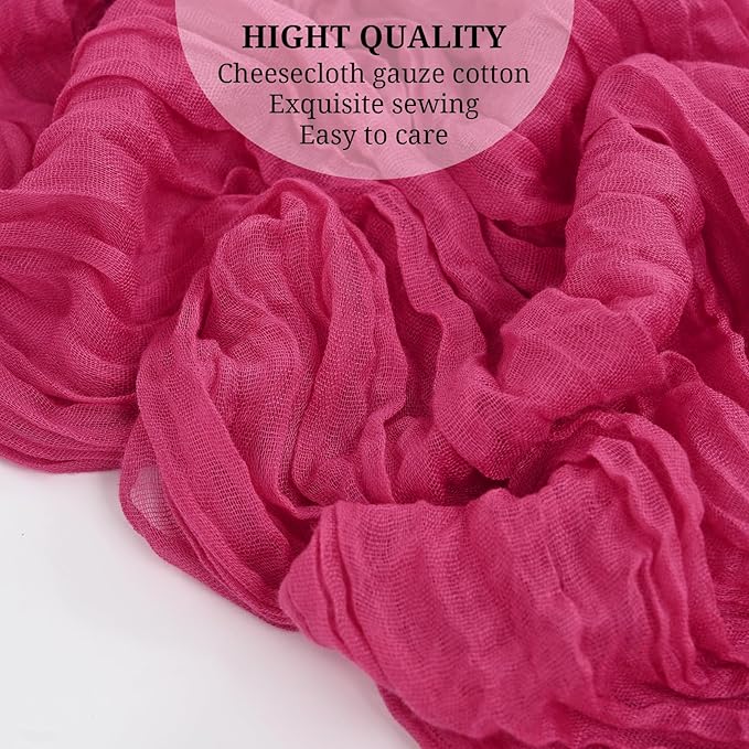 12 Pack Hot Pink Cheesecloth Table Runner, Gauze Boho Long Cheesecloth Table Runner 35x70inch Rustic Table Runners for Wedding Party Bridal Shower Banquet Easter Table Decorations