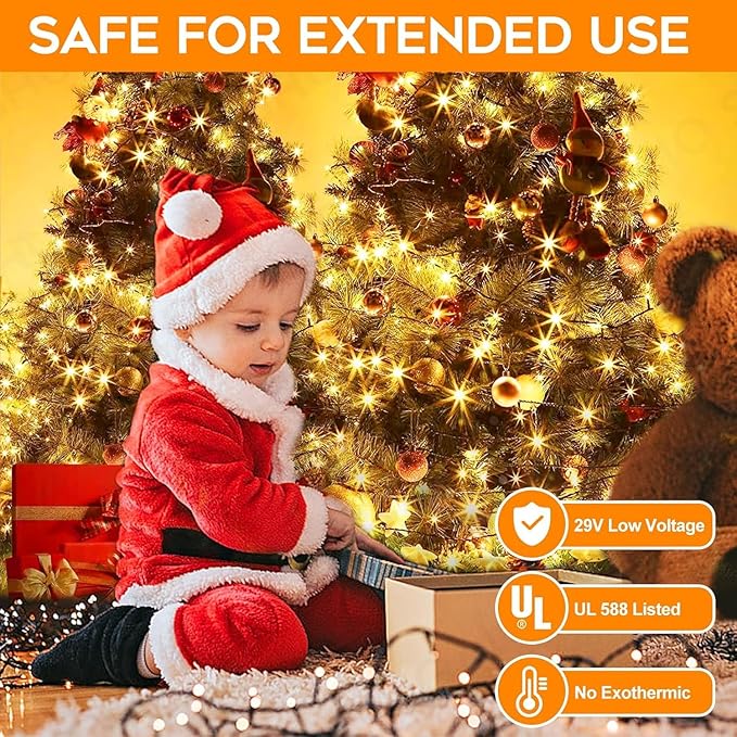 Extra Long 132FT Christmas Decorative Mini Lights, 400 LED Green Wire Fairy Starry String Lights Plug in, Timer & Memory & 8 Modes, for Indoor Outdoor Xmas Tree Wedding Party Decoration,Warm White