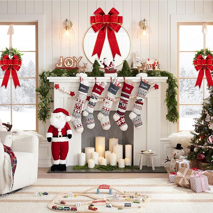 2pcs Large Christmas Bows Velvet Red Bows Holiday Red Christmas Bows Decorations for Wreath Velvet Bows Decor for Christmas Tree Topper, Front Door, Outdoor(24 * 16 inch)