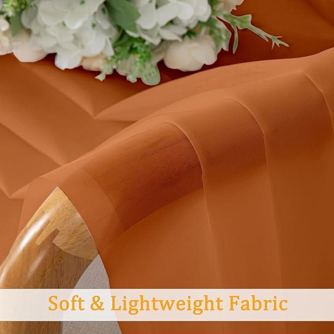 Gwine Burnt Orange Sheer Curtains for Living Room 45 inches Long, Short Voile Light Filtering Window Treatments Sheer Curtains for Bedroom, Fall Half Window Drapes with Rod Pocket, Each 42 Wx45 L