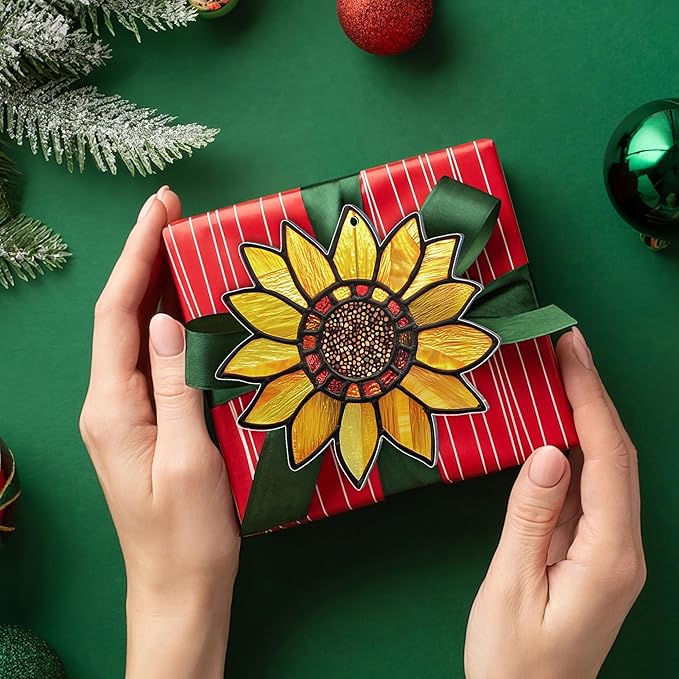 Christmas Sunflower Gifts for Women Men - Acrylic Christmas Ornaments 2025 for Xmas Decorations - Sunflower Decor, Boho Gifts for Women Girl Mom Grandma, Flower Ornaments for Tree