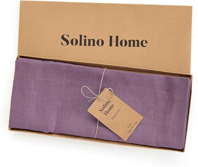 Solino Home Linen Mulberry Table Runner 36 Inches - 100% Pure Linen Farmhouse Short Table Runner 14 x 36 Inch Ideal for Dresser and Coffee Tables, Valentines, Spring, Easter - Fete