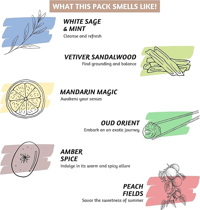 Folkulture Incense Sticks | Set of 6 (120 Xmas Insence-Sticks) | 45 Mins Burn Time | White Sage, Sandalwood, Oud Orient, Amber Space| Organic Inscents-Stick for Women