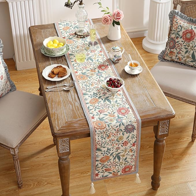 bilingaier Floral Cloth Small Runner for Table,Decorative Linen 102 Inches Long Table Runners,Farmhouse Decor Tabletop for Kitchen,Dining,Party,Home,Christmas,12"*102"