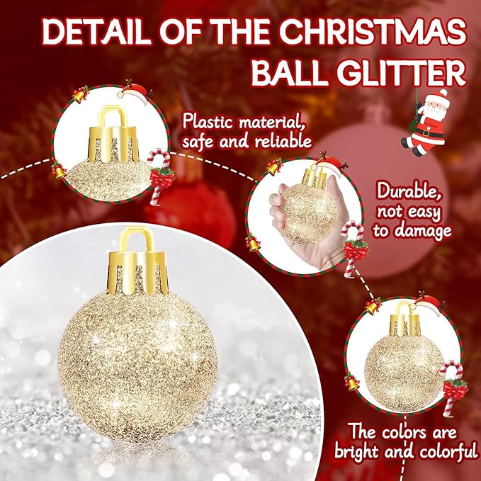 12 Pcs 3Inch Christmas Balls Christmas Tree Decoration Ornaments Shatterproof Glitter Christmas Hanging Balls for Christmas Tree Party Indoor Outdoor Holiday Decoration(Champagne Gold, 3inch-12pcs)