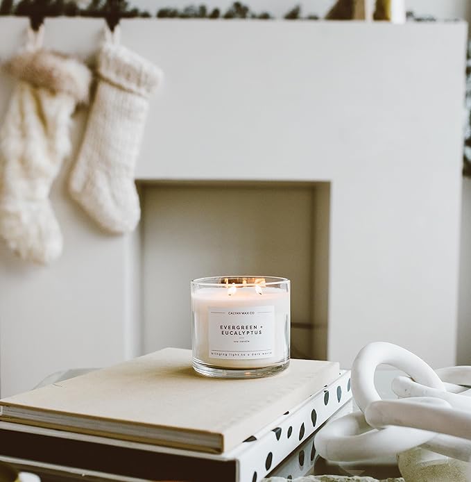 Calyan Wax Co. Oakmoss & Amber 3 Wick Scented Candle - 43 Hour Burn - Luxury 3 Wick Soy Candles - Non Toxic Soy Wax Candles - Long Lasting Large Glass Jar Candle for Home - 14.9oz