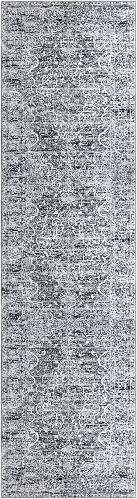 KUTA Vintage Kitchen Runner Rug, 2.6x10 Vintage Grey Blue White Washable Hallway Rugs Non-Slip Ultra Soft Printed Floral Medallion Farmhouse Floor Carpet for Bedroom Living Room Nursery