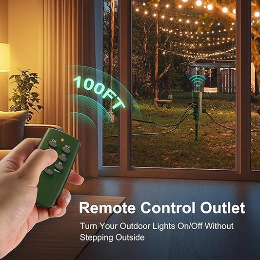 BN-LINK Outdoor Power Stake Timer 25FT Extension Cord Waterproof, Remote Control Photocell Dusk to Dawn Light Timer, 6 Grounded Outlets for String Lights & Christmas Decorations, ETL