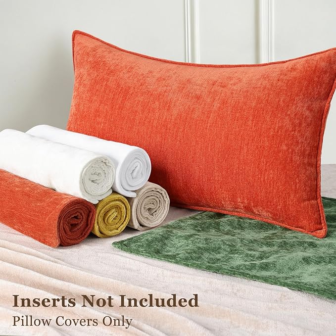 decorUhome Christmas Couch Throw Pillow Covers 20x20 Set of 2, Decorative Soft Euro Velvet Neutral Chenille Pillow Covers with Elegant Design for Sofa Bed Living Room Home Decor, Rust