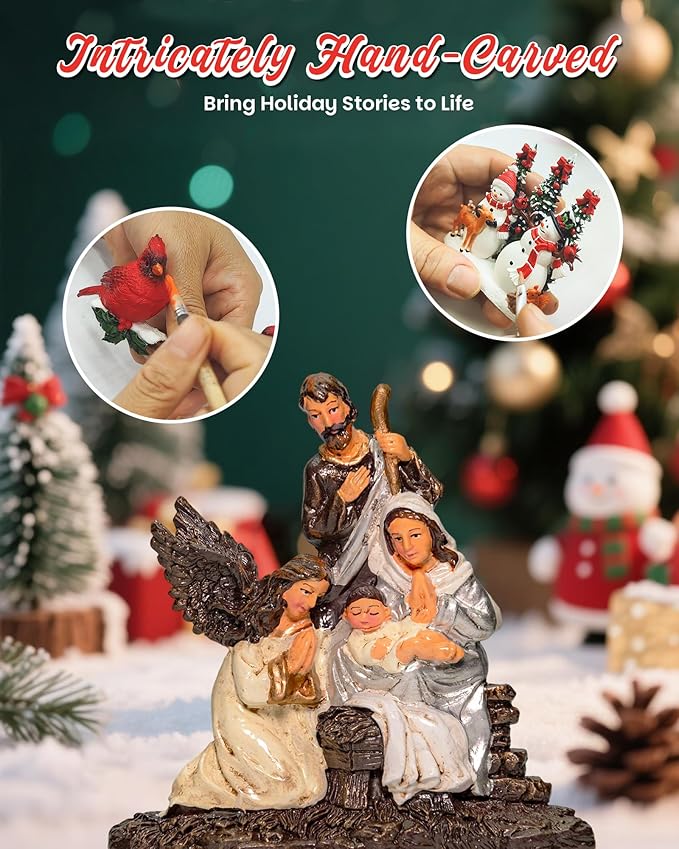Large Christmas Church Nativity Snow Globe Light up Snowglobe with Music, 9.84" White Christmas Snow Globes for Kids Adults, 6H Timer & Dual Power, Angle Snowglobes Christmas Decorations Indoor