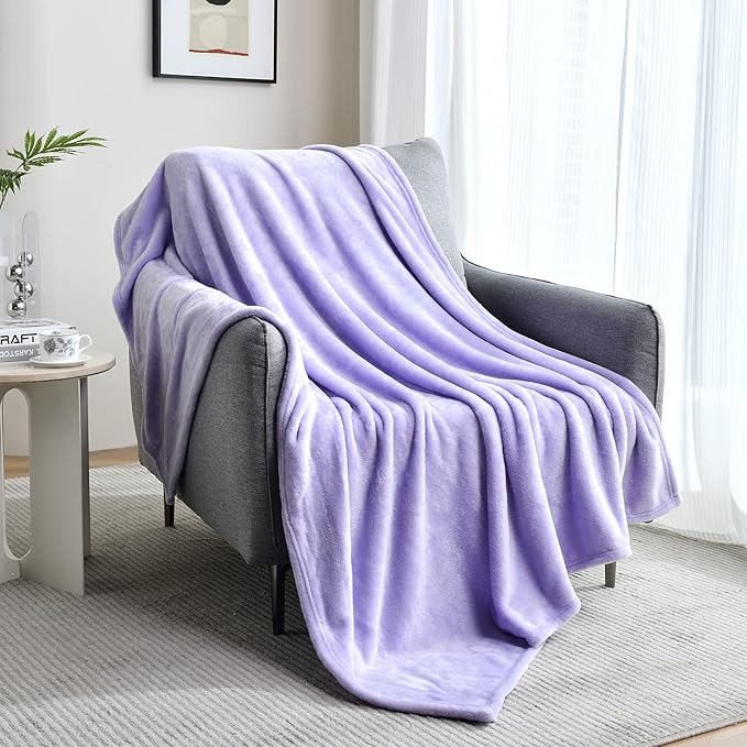 SOCHOW Flannel Fleece Blanket Throw Size, All Season Super Soft Cozy Blanket for Bed or Couch, Lilac, 50x60 inches