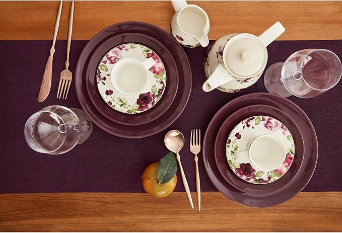 Solino Home Linen Short Table Runner 60 Inches - Athena, 100% Pure Linen Chambray Burgundy Table Runner 14 x 60 Inch Ideal for Dresser and Coffee Tables - Valentines