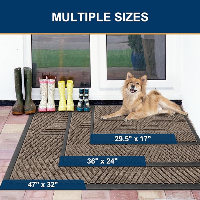 Smiry Front Door Mat Outside Entrance, Heavy Duty Sturdy Natural Rubber Doormat, Trap Dirt and Moisture, Easy Clean Low Profile Welcome Floor Mats for Indoor Outdoor Entry, 35X23 Inch, Mixed Khaki