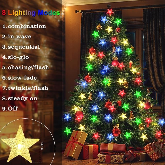 echosari Star String Lights Battery Powered, 13ft 40LED Christmas Star Fairy Light with Timer for Kids Gift Bedroom Wedding Party Decor (Multicolor)