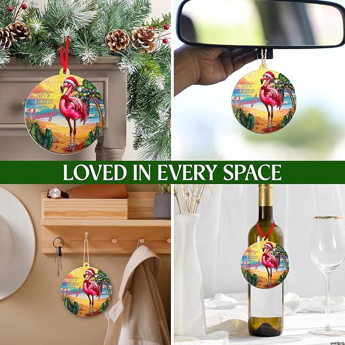 Flamingo Christmas Ornaments 2025 - Suncatcher Animal Ornaments for Tree - Flamingo Ornament for Tropical Christmas Decorations, Funny Pink Flamingos Gifts for Women Men, Beach Ornament