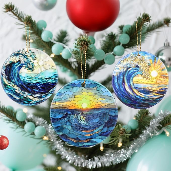 Christmas Ornaments, Dodosky 2.8in Ceramic Sunrise Ornament, Xmas Decor, Christmas Tree Ornaments, Xmas Decorations for Tree, Holiday Ornament, Gift Ideas, Sunrise Lover Gift, Gifts for Family, Friend