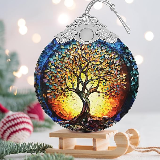 Christmas Ornaments - Stained Glass Christmas Decor - Tree of Life Ornaments for Christmas Tree - Christmas Tree Ornament - Gifts for Family, Friends, Couple - Xmas Gift Ideas - Unique Gift