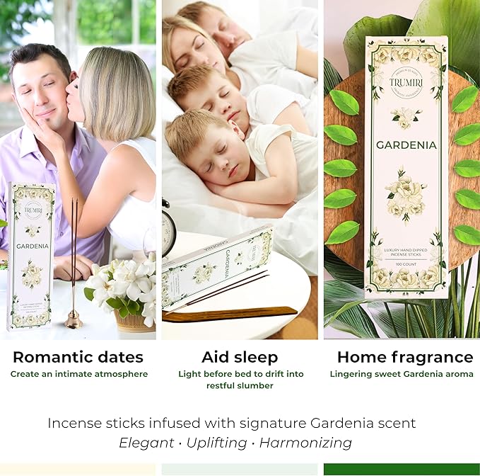 Gardenia Incense Sticks - Pack of 100 Inscents-Sticks - Inciensos Aromaticos para La Casa - Made with Natural Insence Ingredients - Scented Incents Non Toxic Insense