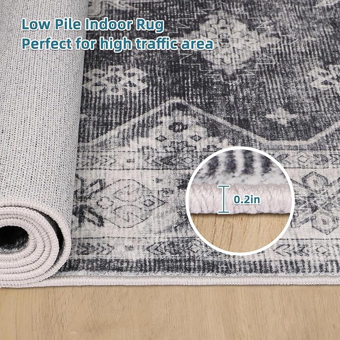 Dripex Washable Area Rug 6x9 Living Room Rug Stain & Water Resistant Foldable Thin Vintage Rugs Bedroom Rug Floor Carpet for Dining Room Kitchen Bathroom Farmhouse Office