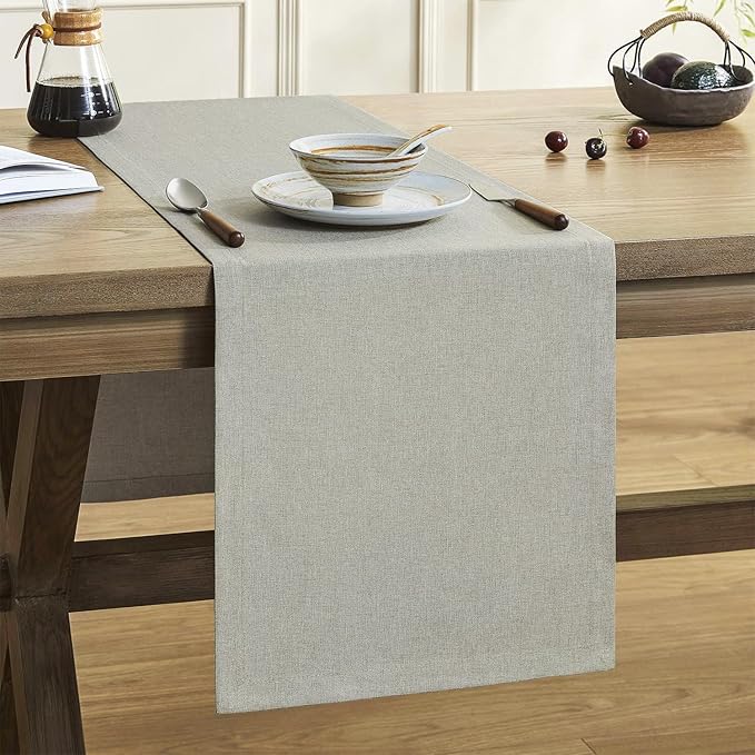 ZeeMart Basic Linen Style Table Runner, 14 x 90 Inch Vintage Grey Chambray, Rustic Farmhouse Grey Table Runners 90 Inches Long, Everyday Polyester Table Runner - Machine Washable & Easy Care