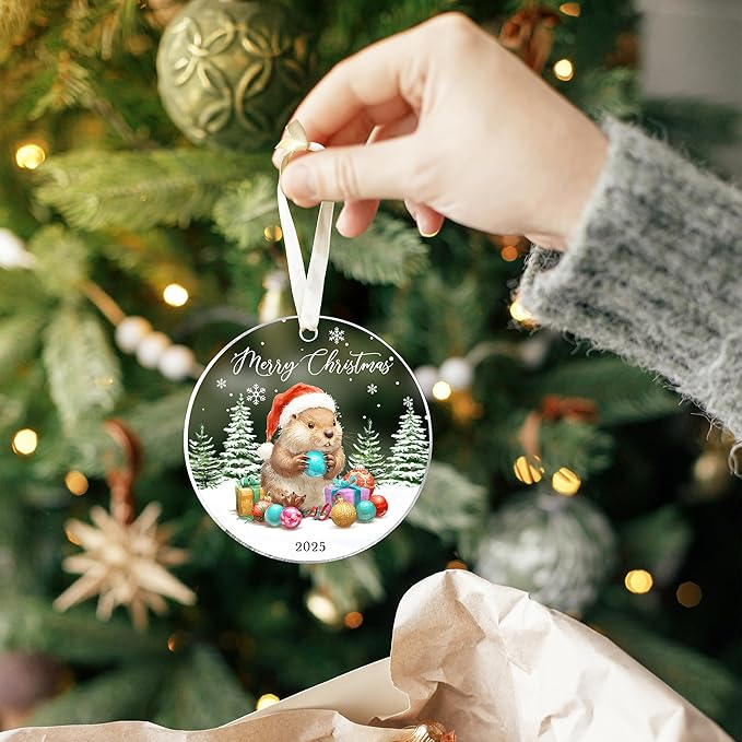 Beaver Ornament - Beaver Gifts for Women, Girls, Lovers - Cute Funny Animals Ornaments for Christmas Tree - Animals Themed Gifts - Acrylic Christmas Ornament 2025