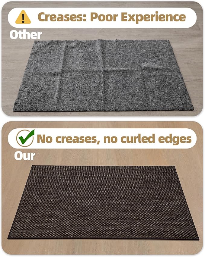 Color&Geometry Ultra-Thin Indoor Door Mat, 32"x48" Low-Profile Non-Slip Entryway Rug with Modern Geometric Texture, Washable Doormat for Indoor Entrance, Front Door, Brown (Rolled-up NO Creases)