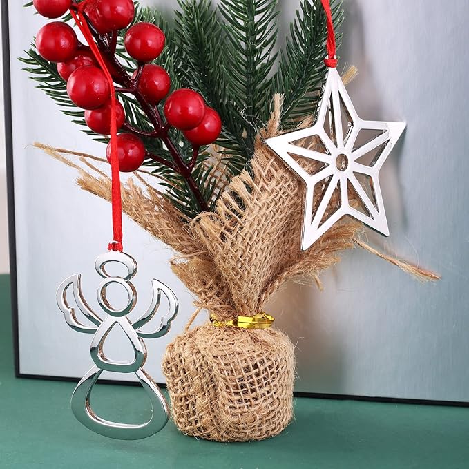 Set of 6 Christmas Hanging Ornaments,Silver Christmas Ornament for Xmas Tree Decor, Christmas Tree Ornament-Snowflake Reindeer Snowman Christmas Tree Ornament Gift (6, Mixed Set)