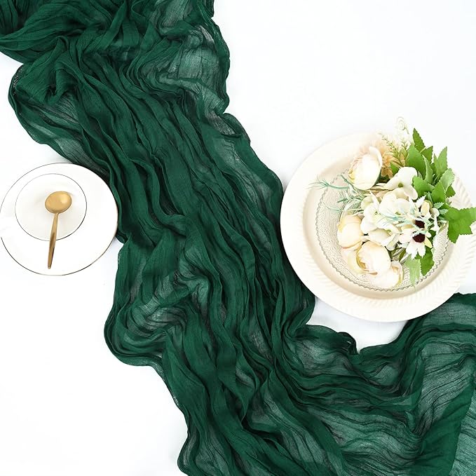 15 Pack Emerald Green Cheesecloth Table Runner 17 x 108 Inch Fall Thanksgiving Boho Rustic Farmhouse Gauze Cheese Cloth Runner for Wedding Party Baby Shower Home Decor Holiday Decorations