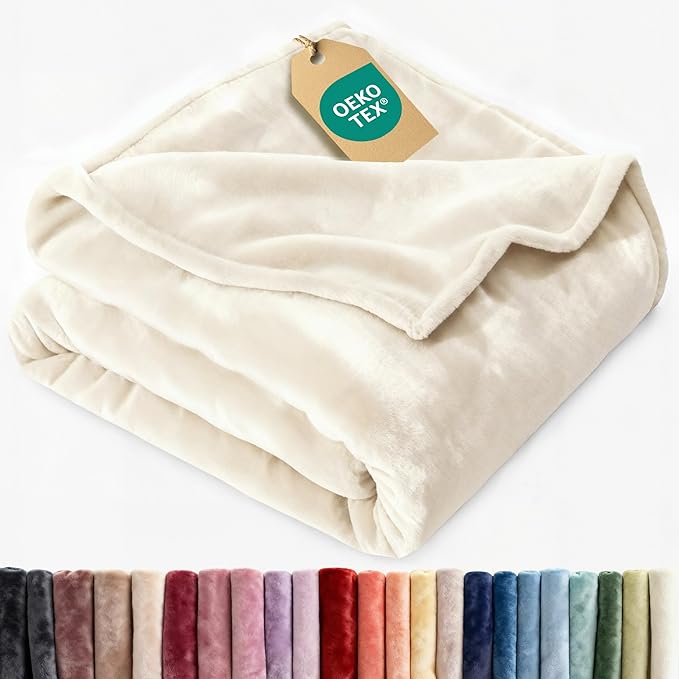 Ultra Soft Fleece Blanket Twin Size - Flannel Fleece Luxury Twin Blanket - Lightweight for Couch Bed Chair - Thick, Warm and Breathable - All Season Cozy Fuzzy, Anti-Static Microplush Bedding, Cream