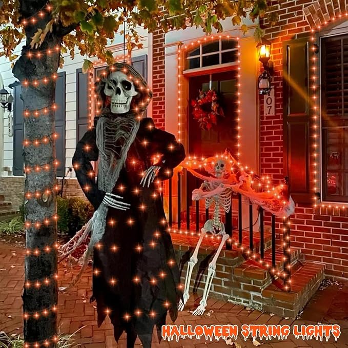 QITONG 165ft 500 LED Orange Christmas Lights, Christmas String Lights Outdoor Waterproof with 8 Modes, Green Wire Orange String Light Plug in Indoor with Timer Memory