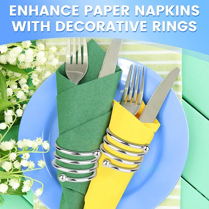 Silver Napkin Rings Set of 8 – Elegant Valentine Napkin Ring Holders, Sturdy Metal Holiday Table Decor for Weddings, Parties & Family Dinners, Great Kitchen Gifts Idea for Hosts & Seasonal Holidays