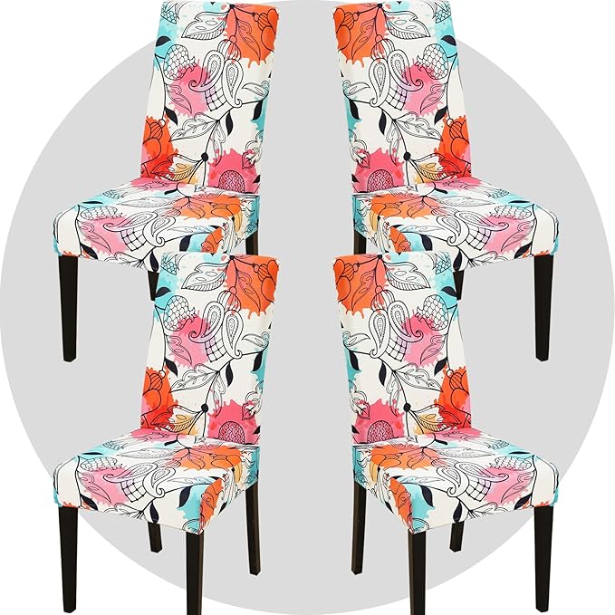Stretch Chair Covers Slipcovers Set of 4 Printed Stretchable Dining Chair Slipcover Washable Removable for Kitchen,Hotel,Restaurant