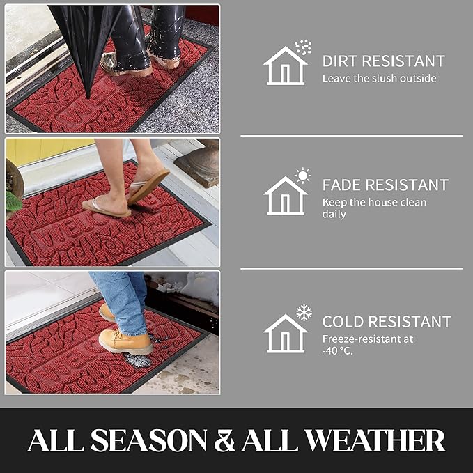 Yimobra Large Welcome Mat 47x24, Waterproof Non-Slip Outdoor Mats for Front Door Outside Entrance, Low-Profile Entryway Mat Indoor for Garage Patio, Wine Red