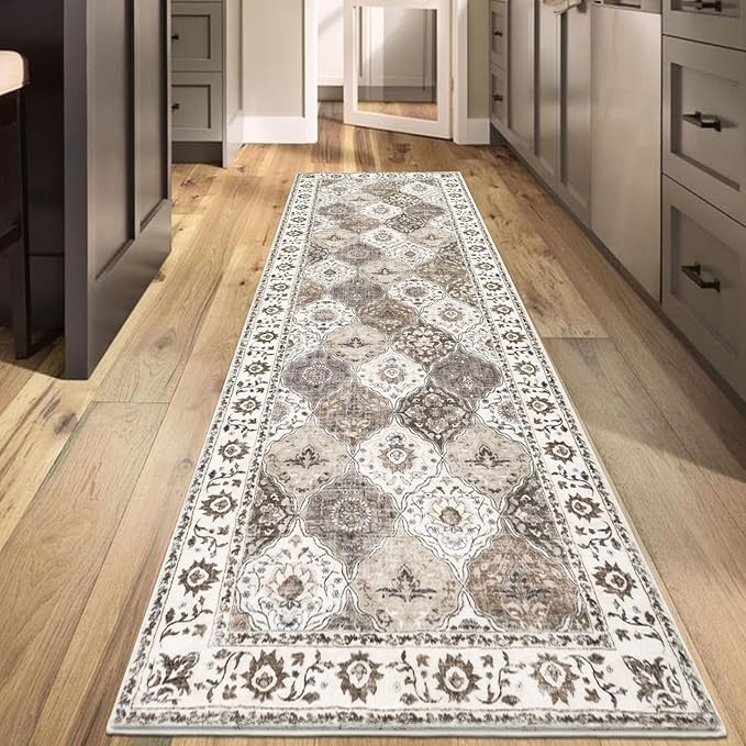 HEBE Hallway Runner Rug 2'8''x8' Washable Vintage Distressed Area Rugs Non Slip Laundry Rug Runner Boho Floor Carpet Runners for Hallways Entryway Laundry Room Kitchen Bathroom
