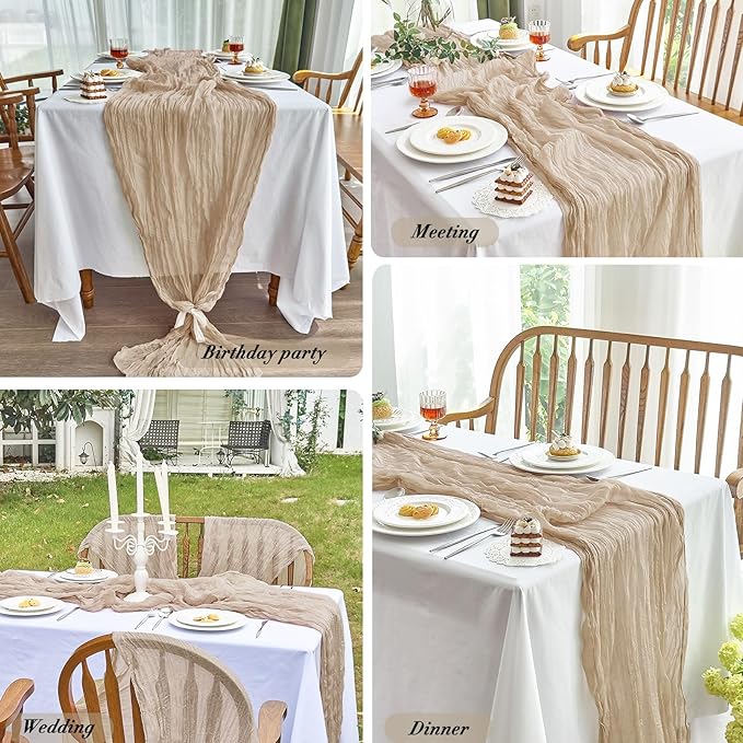 IVAPUPU 2 Pcs Cheesecloth Table Runner - 10ft Nude Boho Gauze Cheese Cloth Table Runners for Baby Shower Decoration Wedding Party Summer Garden Farmhouse