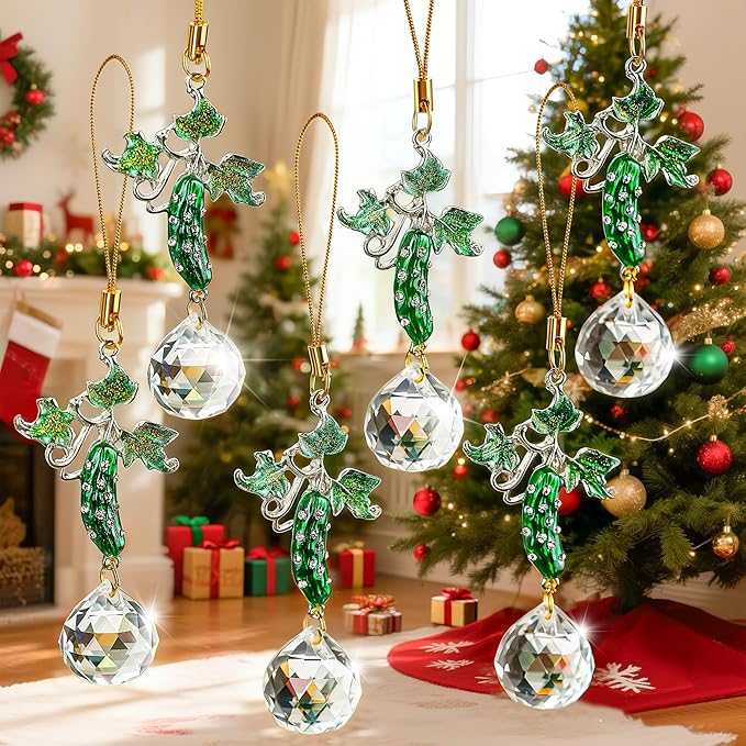 H&D HYALINE & DORA Christmas Pickle Ornament 6 Pcs Xmas Cucumber Ornaments Green Cucumber Christmas Tree Holiday Party Favors Decoration