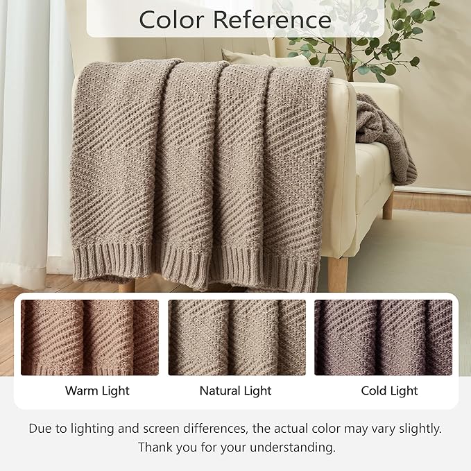 Knitted Throw Blanket 50"X60", Taupe Knit Throws for Bed, Super Soft Boho Chevron Blankets for Couch Sofa Chair Room Decor, Textured Decorative Farmhouse Cozy Lightweight