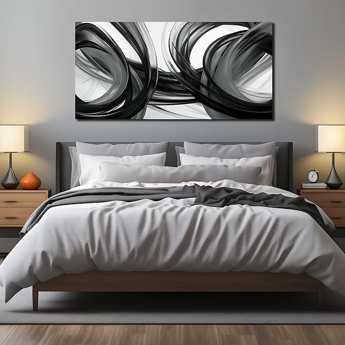 Large Abstract Canvas Wall Art for Living Room Black White and Gray Wall Decor for Bedroom Minimalist Wall Decoration Ready to Hang 29 x 58 Inch