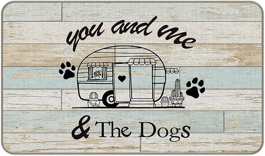 You and Me and The Dogs Camper Entrance Door Mat 17x30 Inch Doormats Decor, Dog Lover Home Rv Front Door Porch Outdoor Indoor Decorations