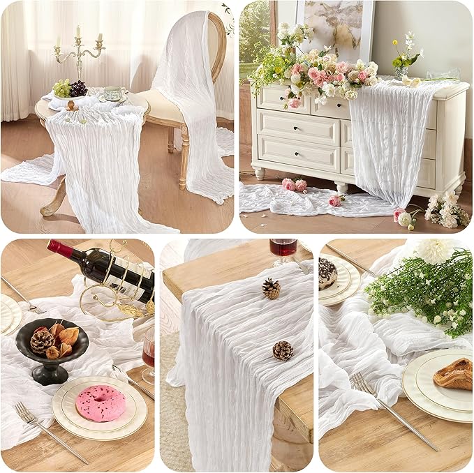 6 Pack White Valentine's Day Table Runner Cheesecloth120 Inch Boho Rustic Gauze 10 FT Cheese Cloth Table Runners Decorations for Spring Birthday Baby Shower Wedding Holiday Home Party Decor