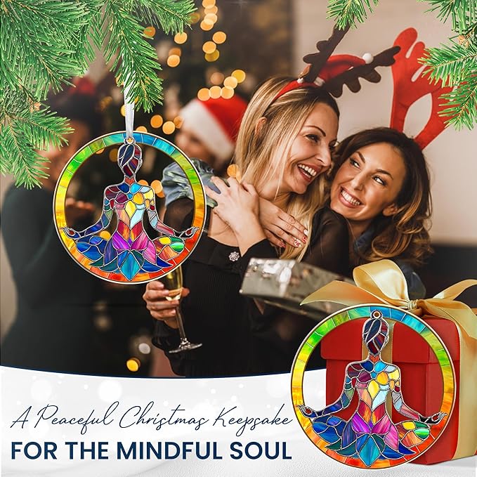 FLAGWIX Christmas Yoga Gifts for Women - Acrylic Christmas Ornaments 2025 for Tree Decorations - Yoga Ornaments for Xmas Tree, Spiritual Gifts for Mom Grandma, Meditation Gift for Women Friend Sister