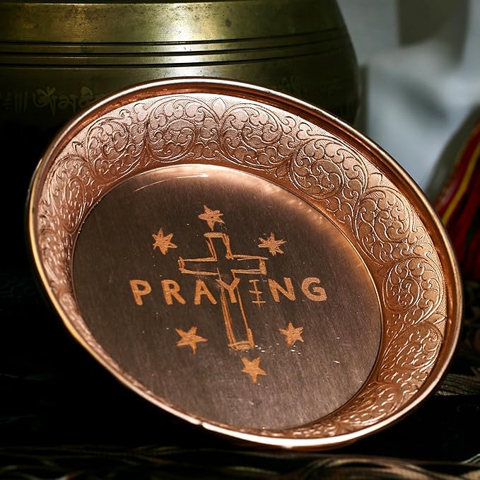 Copper Offering Prayer Ritual Bowl Plate - Great for use Meditation,Smudging, Incense,Candle Dish, Ash Catcher,Jewelry Dish,Witches(Praying)