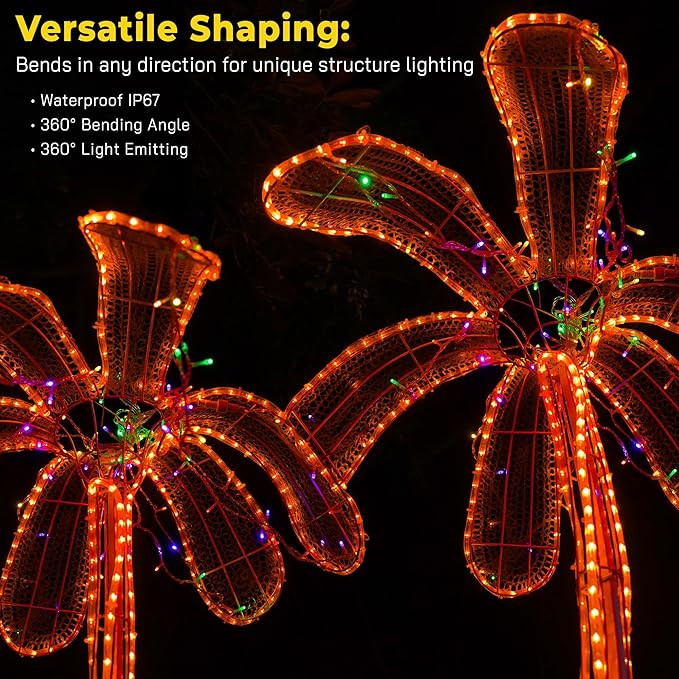 WYZworks 288LEDs, 25ft LED Outside Rope Lights, Waterproof Permanent Outdoor ETL Certified Connectable Clear Tube, Christmas Palm Tree Holiday Decorative Landscape Patio Accent Lighting - Orange