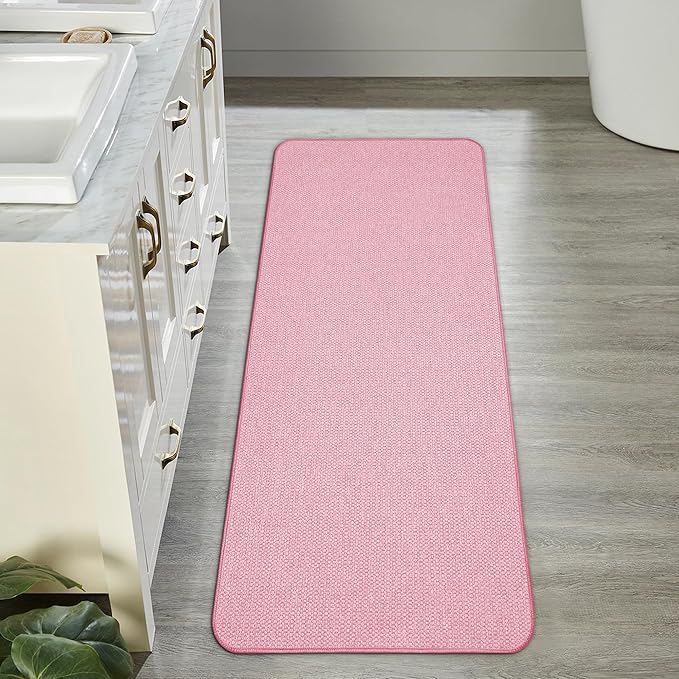 Bath Mat,Ultra Thin Bathroom Runner Rugs,Large Bath Mats for Bathroom,Quick Dry,Non-Slip,Machine Washable,Low Pile,Bath Rug,Shower Outside,Sink,Home Decor Accessories.Pink,1'5"x4'11"（17x59inch）