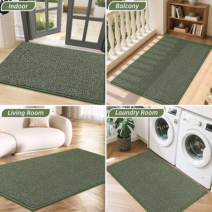 BEQHAUSE Dirt Trapper Door Mat 36" x 60", Non-Slip Washable Doormats Entrance Mat, Dirt Resistant and Absorbent Welcome Mat, Low Profile Floor Mats for Front Back Door and Entryway, Green