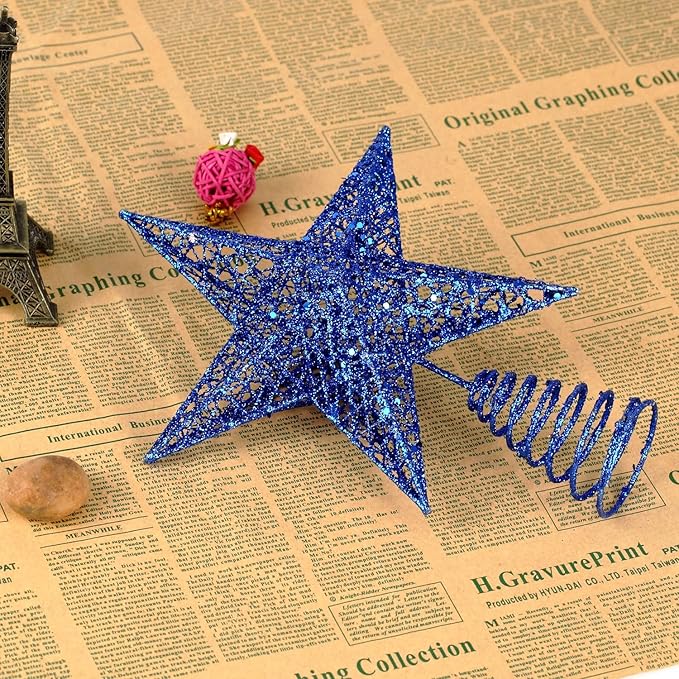 BinaryABC Christmas Tree Topper Star,Glittering Christmas Tree Decoration Ornaments,20cm (Dark Blue)