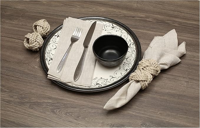 ALPHA Living HOME Napkin Rings Set of 12 - Handmade Jute Napkin Holders for Dining Table, Wedding, Party & Everyday Use Rustic Farmhouse Table Décor Elegant Serviette Rings for Dinner (Creme)