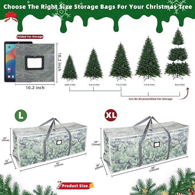 Large Christmas Tree Storage Bags Heavy Duty Tree Bags Holiday Storage Bags Protects From Moisture Or Dust,Alternative To Xmas Tree Storage Box (Transparent, 9 Ft)